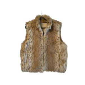 Retro Reversible Faux Fur Vest - Size Large L - Cream Boho